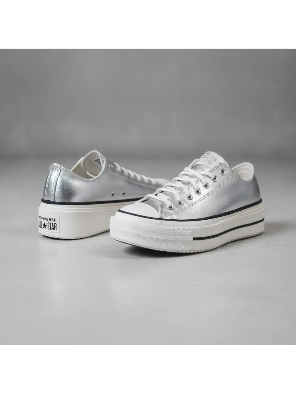 Converse All Star Platform Low Top Sneakers Silver Metallic Size 9